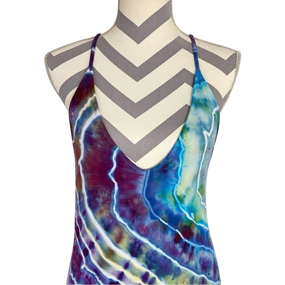 Handmade Geode Tie Dye Dress Womens Size Medium Deep Vneck Upcycled Colorful - Picture 7 of 13